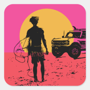 Sticker Carré Tenez vos chevaux surfer