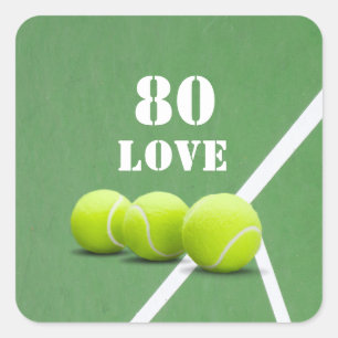 Sticker Carré Tennis 80e anniversaire avec amour pour joueur 