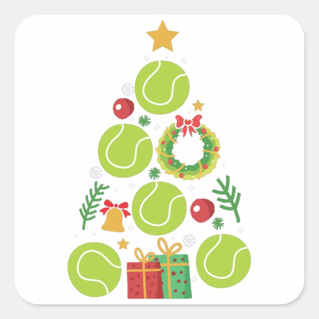 Sticker Carré Tennis Christmas Tree | Cadeau de Noël Sports (Devant)