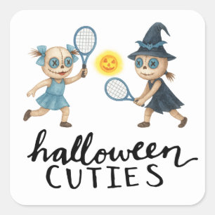 Sticker Carré Tennis Halloween Party avec balle de tennis et fan