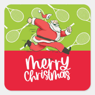 Sticker Carré Tennis Joyeux Noël avec balle de tennis et Père No