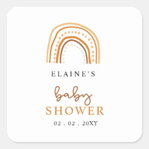 Sticker Carré Terracotta Boho Arc-en-ciel Baby shower neutre ent