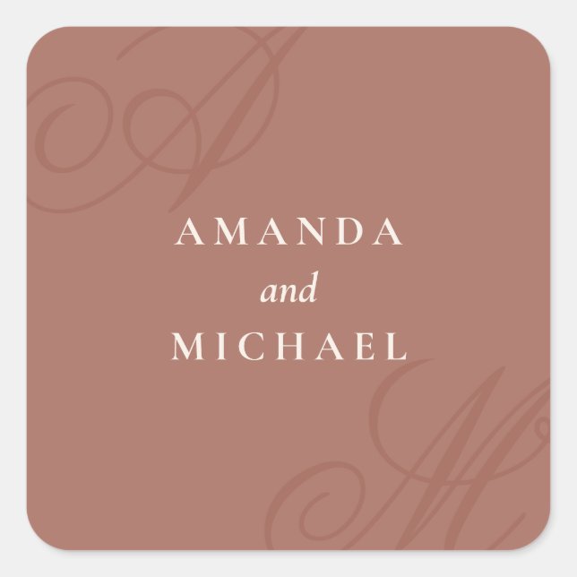 Sticker Carré Terracotta Moderne Edge Élégant Mariage Monogramme (Devant)