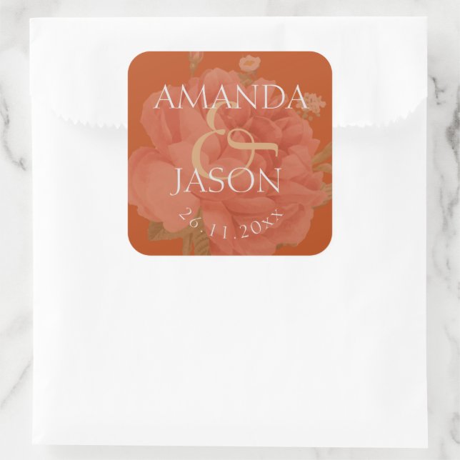 Sticker Carré Terracotta rouille Floral mignonne Joli Mariage (Sac)