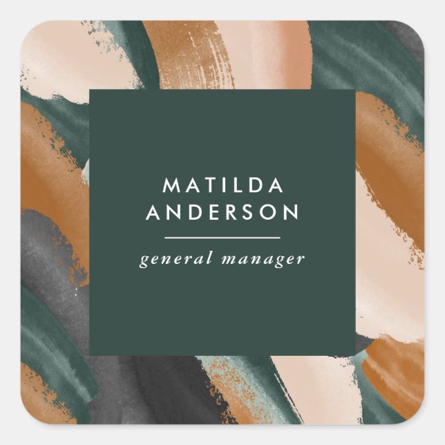 Sticker Carré Terracotta, vert abstrait peint minimaliste modern (Devant)