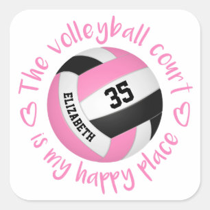 Sticker Carré terrain de volley-ball rose mon endroit heureux