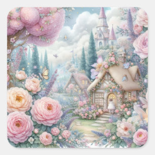 Sticker Carré Terrain poilu avec fleurs aquarelle