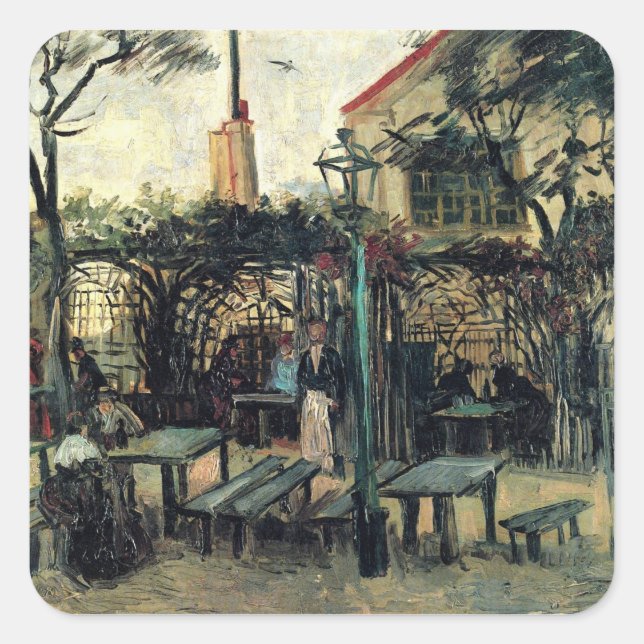 Sticker Carré Terrasse d'un Café, Montmartre par Vincent van Gog (Devant)