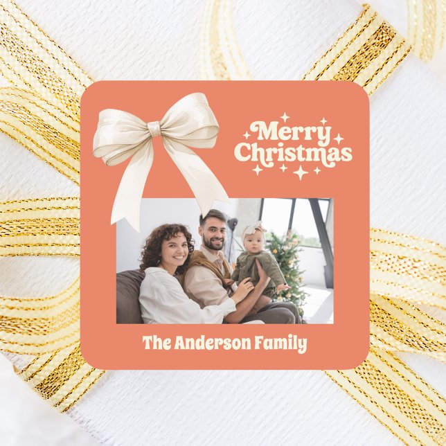 Sticker Carré Terre cuite brûlée photo crème arc rétro Noël (Créateur téléchargé)