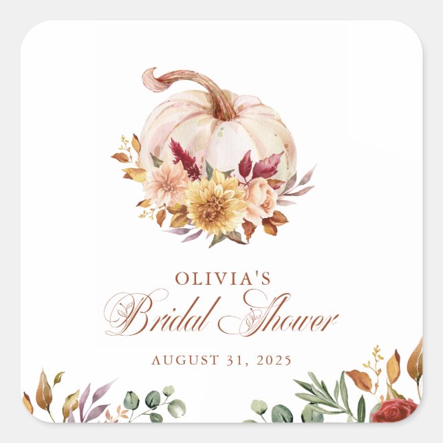 Sticker Carré Terre Cuite Fleurie Herbe de Pampas et Citrouille (Devant)