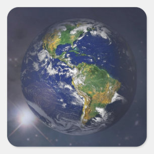 Sticker Carré Terre de la planète se levant au-dessus du soleil