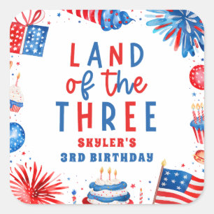 Sticker Carré Terre Des Trois 4 juillet 3e Fête D'Anniversaire