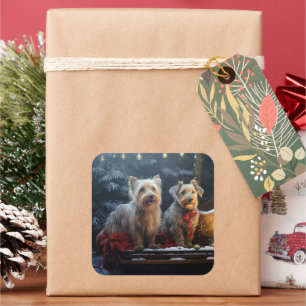Sticker Carré Terrier Australien Snowy Sleigh Décor de Noël