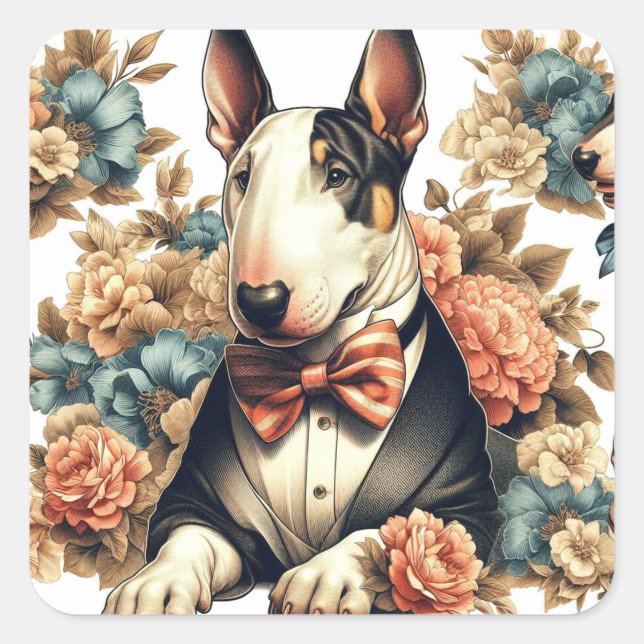 Sticker Carré Terrier Floral Cute Retro (Devant)