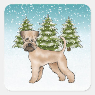 Sticker Carré Terrier Wheaten à poil doux Forêt enneigée d'hiver