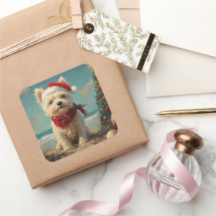 Sticker Carré Tervueren West Highland White Terrier Chien Noël P