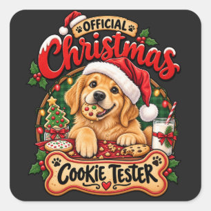 Sticker Carré Testeur de biscuits de Noël officiel Retriever dor