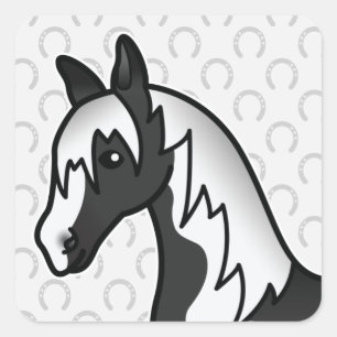 Sticker Carré Tête de cheval de dessin animé Pinto noir