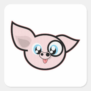 Sticker Carré Tête de cochon rose drôle
