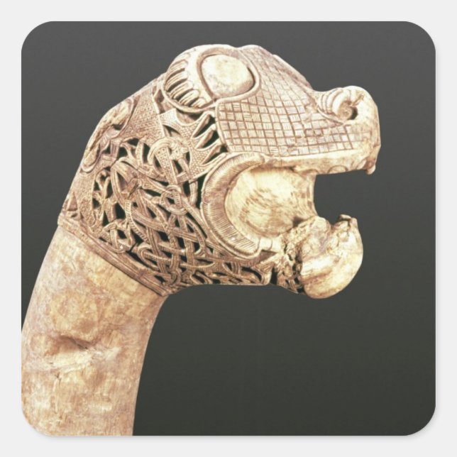Sticker Carré tête de figurine d'un long navire viking, trouvé à (Devant)