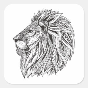 Sticker Carré Tête de lion à motifs ethniques