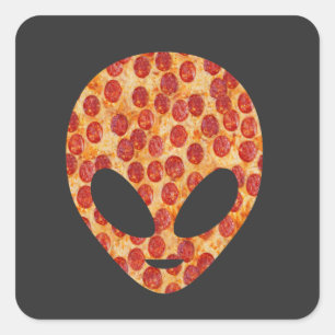 Sticker Carré Tête de pizza Alien amusante