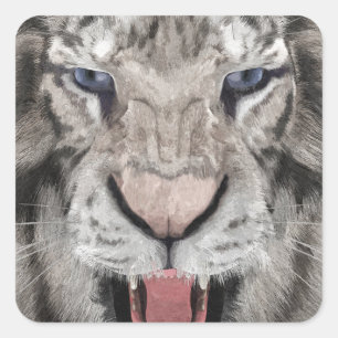 Sticker Carré Tête de Tigre Blanc Esthétique Faunique