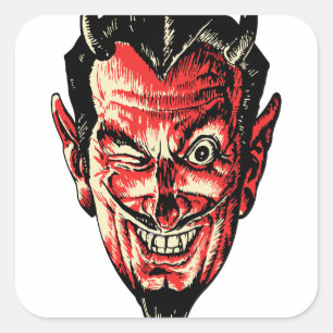 Sticker Carré Tête vintage du diable rouge d'Halloween