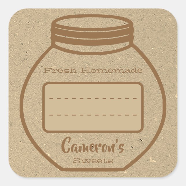 Sticker Carré Textbox vierge Papier Kraft Brown Jam Jar Étiquett (Devant)