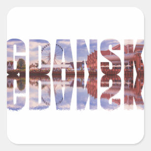 Sticker Carré Texte de Gdansk avec vue sur la vieille ville avec