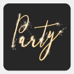 Sticker Carré Texte du parti Sparkler en noir