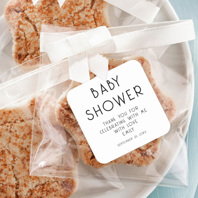 Sticker Carré Texte minimaliste Baby shower de Merci noir blanc (Créateur téléchargé)