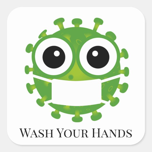 Sticker Carré Texte personnalisé mignon Virus vert Germe Emoji L (Devant)
