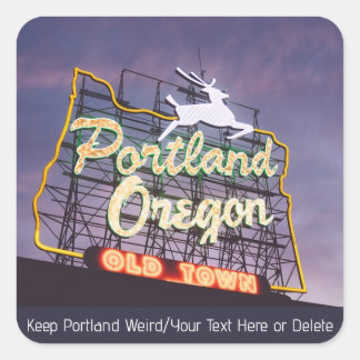 Sticker Carré Texte personnalisé Portland Oregon White Stag Neon