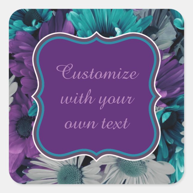 Sticker Carré Texte personnalisé Purple and Blue Flower (Devant)