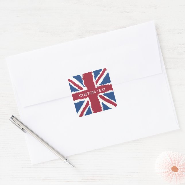 Sticker Carré Texte personnalisé Union Jack Drapeau Art par Heva (Enveloppe)