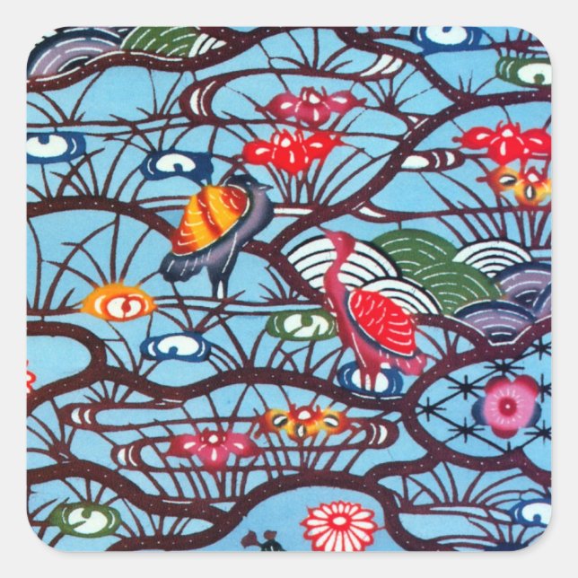 Sticker Carré Textile japonais Kimono vintage (Bingata) (Devant)