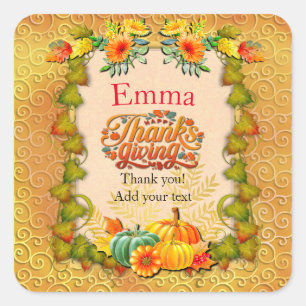 Sticker Carré Thanksgiving Automne Automne Maple Feuilles et cit