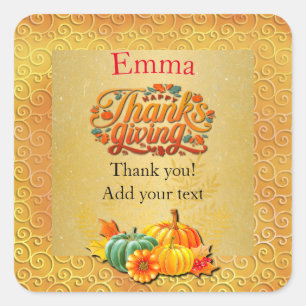 Sticker Carré Thanksgiving Automne Automne Maple Feuilles et cit