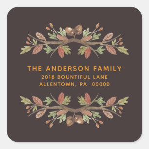 STICKER CARRÉ THANKSGIVING CUTE FALL FOLIAGE ADRESSE DE RETOUR