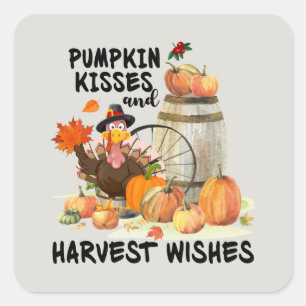 Sticker Carré Thanksgiving dinkey citrouille baisers Harvest