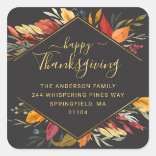 Sticker Carré Thanksgiving Elegant Fall Foliing Adresse de retou