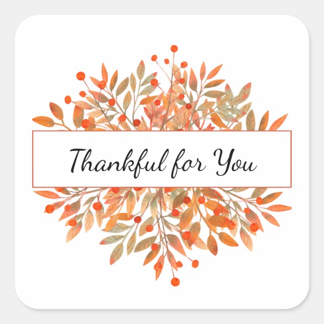 Sticker Carré Thanksgiving Green Orange Fall Foliage Favor (Devant)