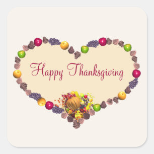 Sticker Carré Thanksgiving Heart et Cornucopia