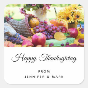 Sticker Carré Thanksgiving Holiday Autumn Harvest Table