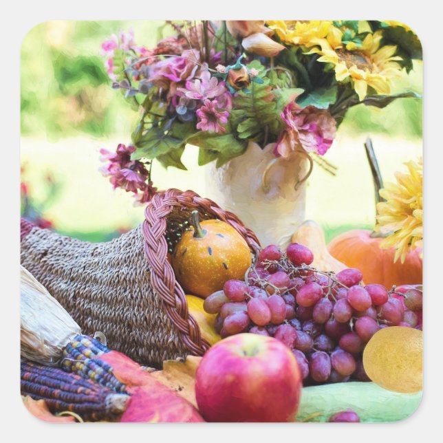Sticker Carré Thanksgiving Holiday Autumn Harvest Table (Devant)
