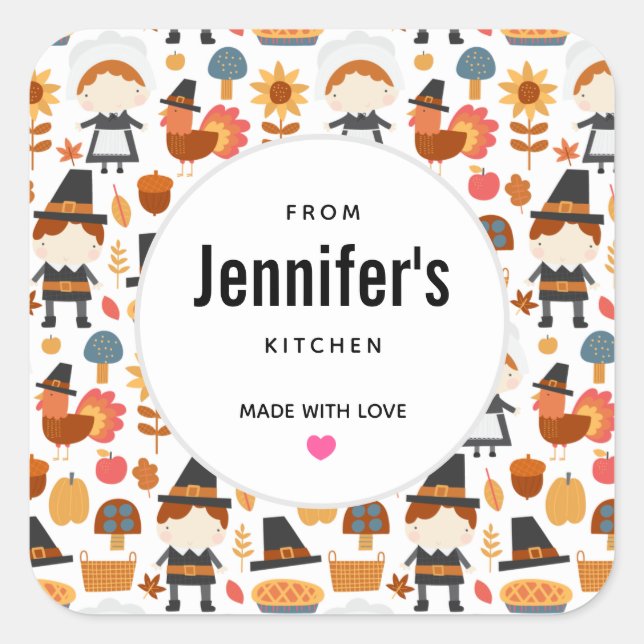 Sticker Carré Thanksgiving Pèlerins Harvest Cuisine Motif (Devant)