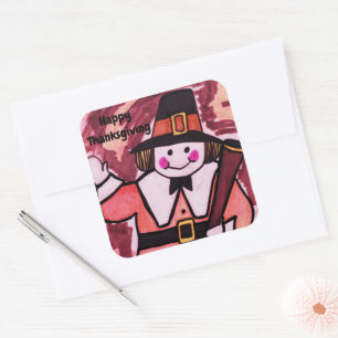 STICKER CARRÉ THANKSGIVING PILGRIM