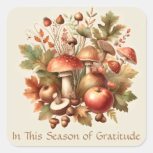 Sticker Carré Thanksgiving pomme de champignon de l'automne