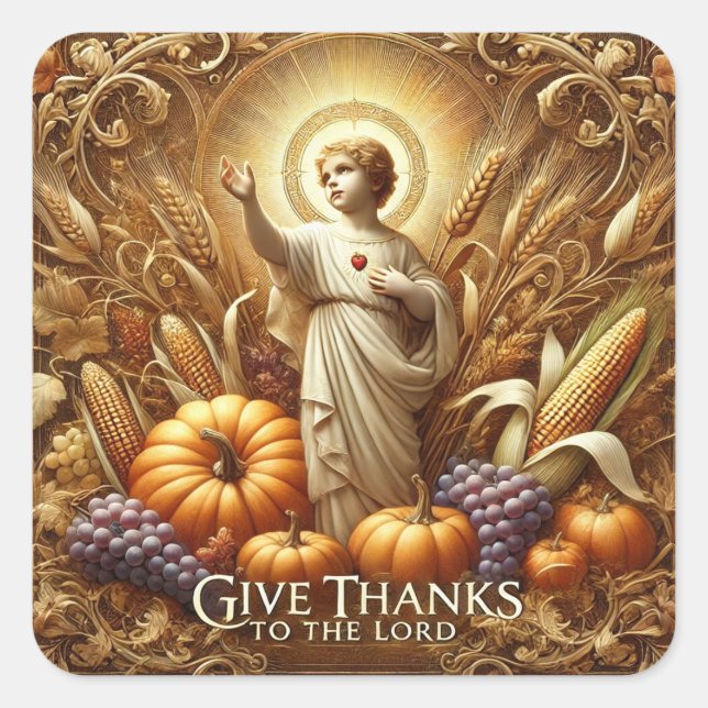 Sticker Carré Thanksgiving Sacred Heart of Jesus Religieux (Devant)